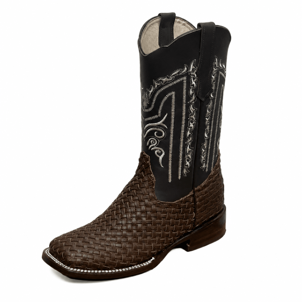 A&A Western Wear Men's Hand-Woven Leather Square Toe Western Boots – Brown - OriginalWestern.com