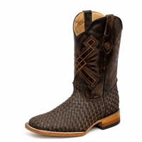 A&A Western Wear Men's Hand-Woven Leather Square Toe Western Boots – Tan - OriginalWestern.com