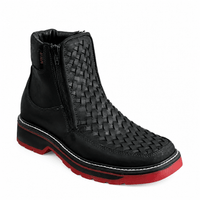 A&A Western Wear Men’s Hand-Woven Leather Square Toe Zip Work Boots – Black - OriginalWestern.com