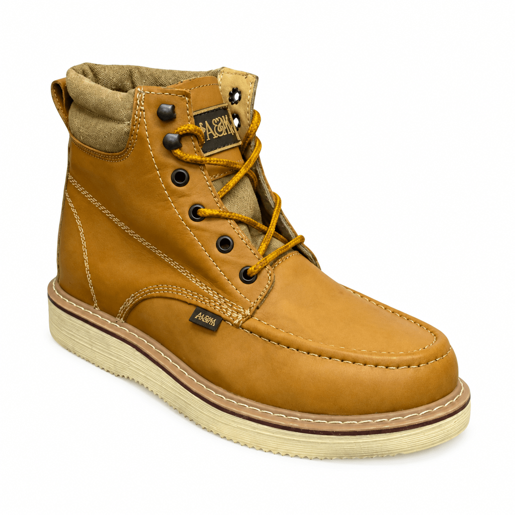 A&A Western Wear Men’s Leather Moc-Toe Lace-Up Work Boots – Honey - OriginalWestern.com