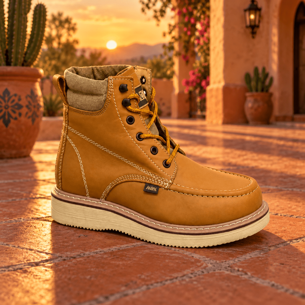 A&A Western Wear Men’s Leather Moc-Toe Lace-Up Work Boots – Honey - OriginalWestern.com