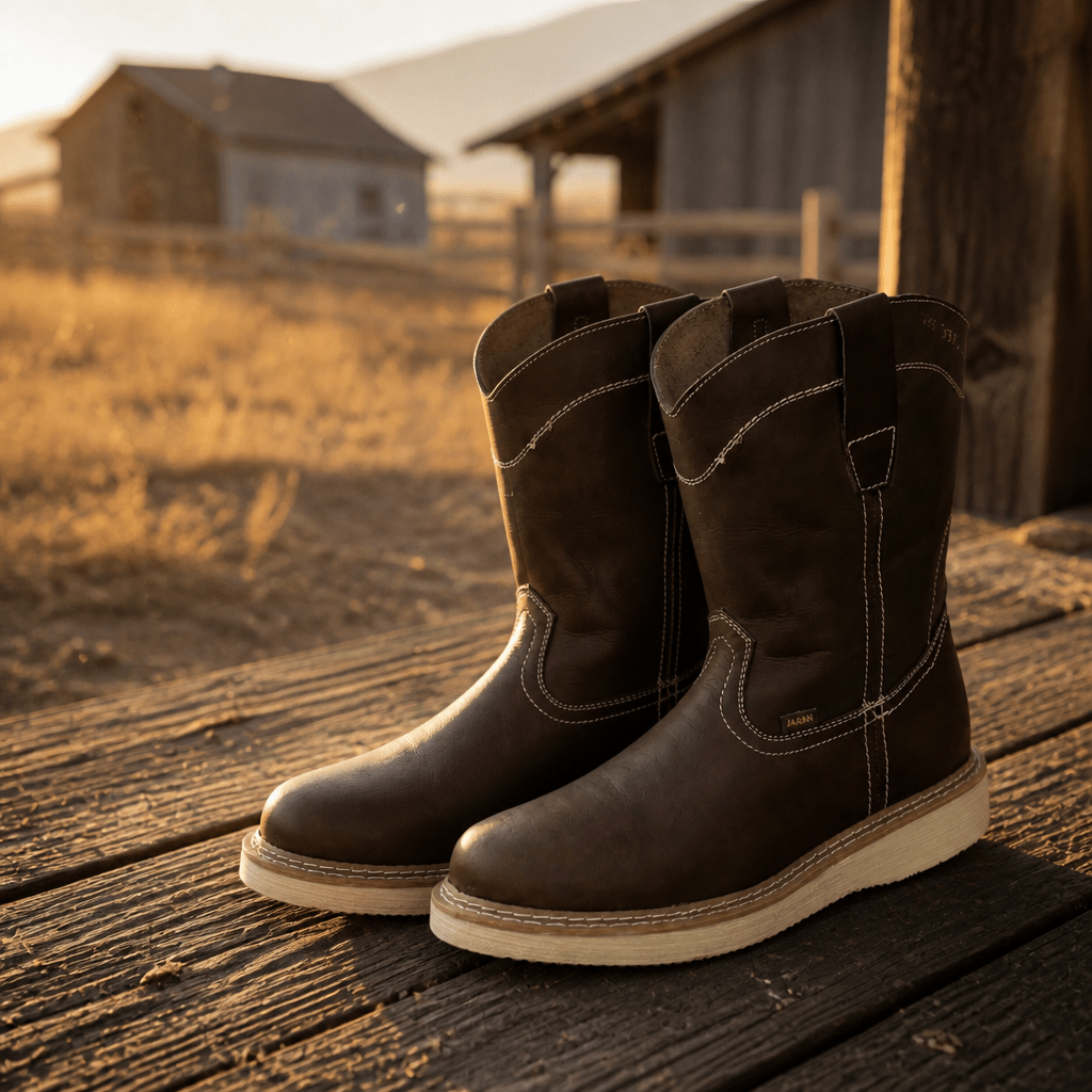 A&A Western Wear Men's Leather Round Toe Work Western Boots – Brown - OriginalWestern.com