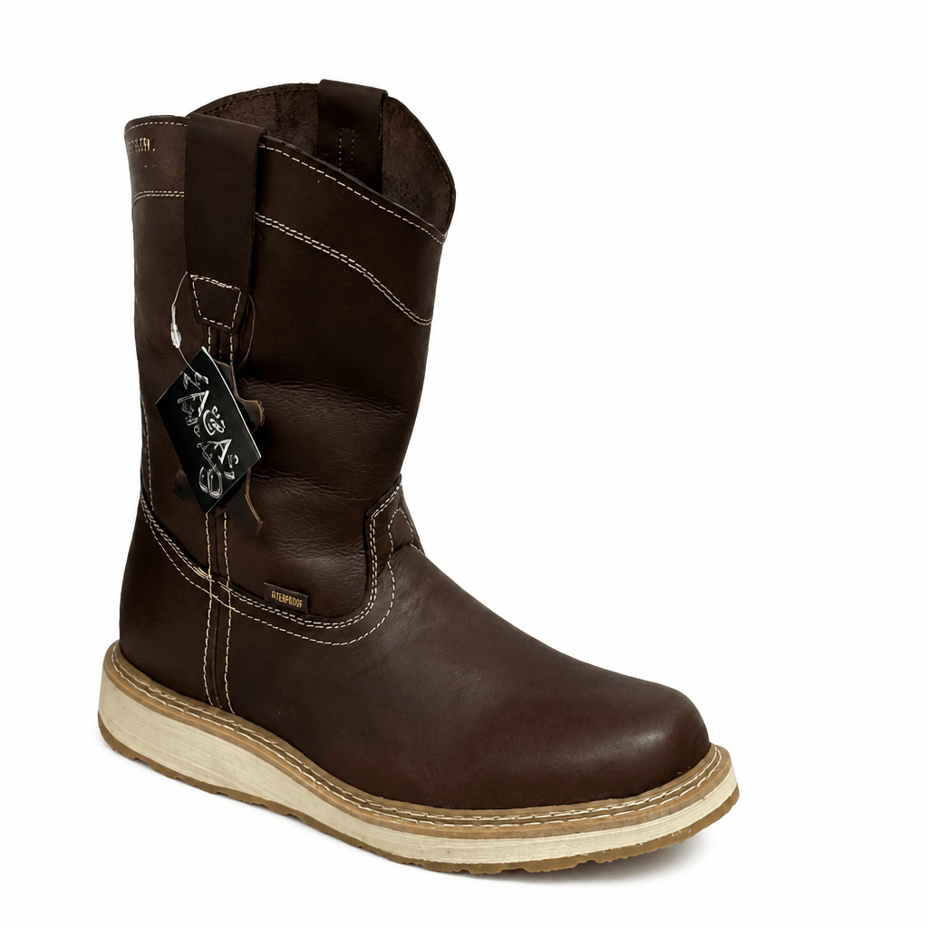A&A Western Wear Men's Leather Round Toe Work Western Boots – Brown - OriginalWestern.com