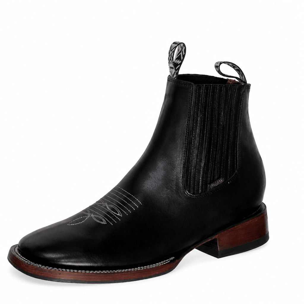 A&A Western Wear Men’s Leather Square Toe Ankle Boots – Black - OriginalWestern.com