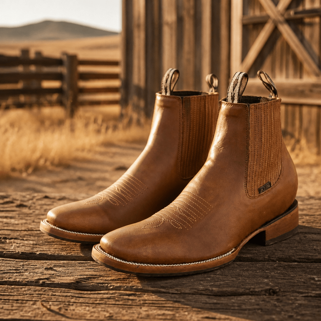 A&A Western Wear Men’s Leather Square Toe Ankle Boots – Honey - OriginalWestern.com