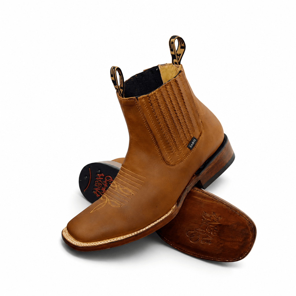 A&A Western Wear Men’s Leather Square Toe Ankle Boots – Tan - OriginalWestern.com