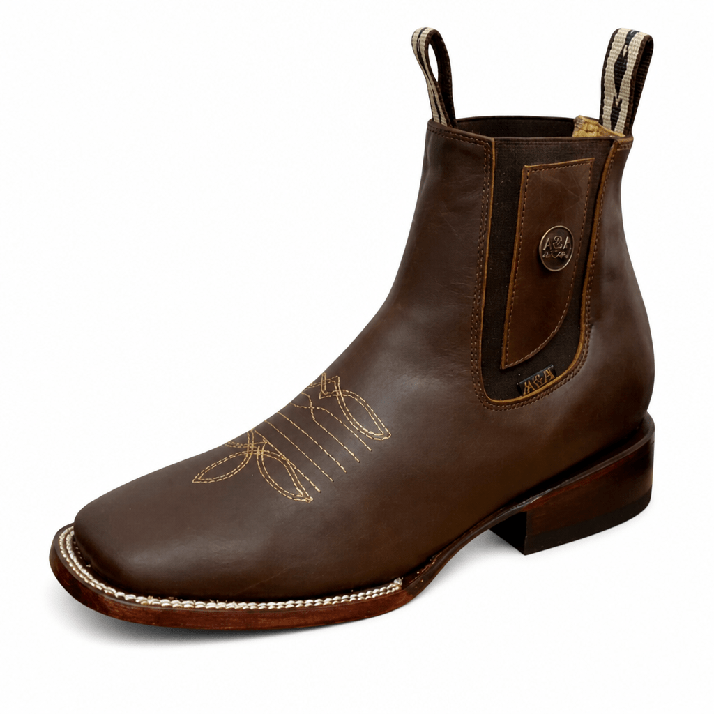 A&A Western Wear Men’s Leather Square Toe Ankle Boots – Tan - OriginalWestern.com