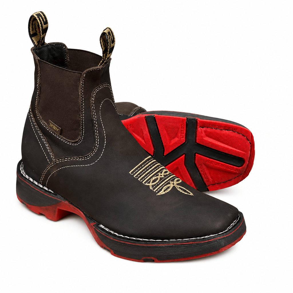 A&A Western Wear Men’s Leather Square Toe Chelsea Work Boots – Brown - OriginalWestern.com