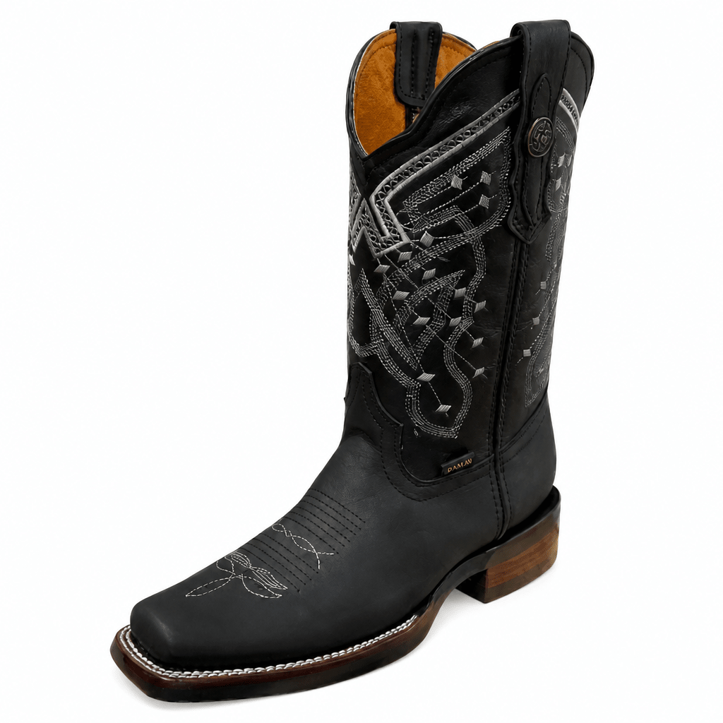 A&A Western Wear Men’s Leather Square Toe Western Boots – Black - OriginalWestern.com