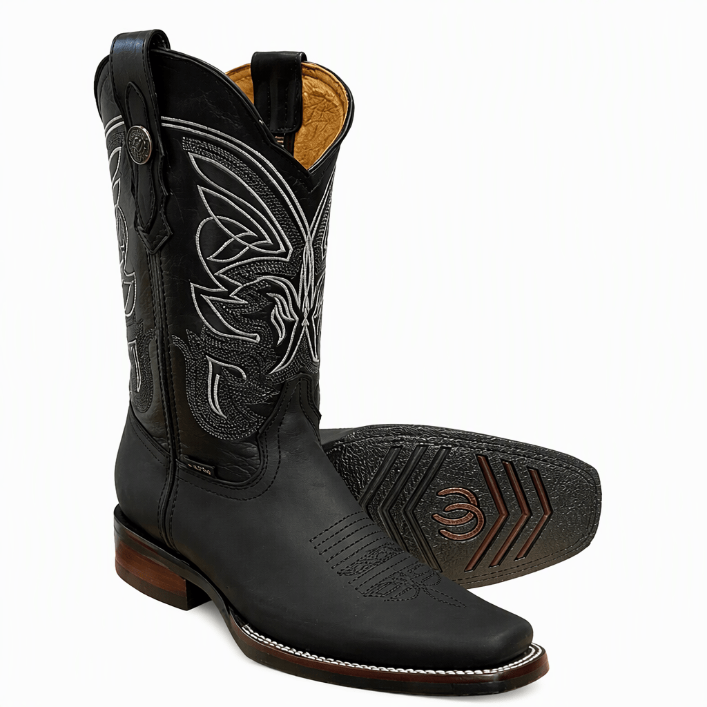 A&A Western Wear Men’s Leather Square Toe Western Boots – Black - OriginalWestern.com