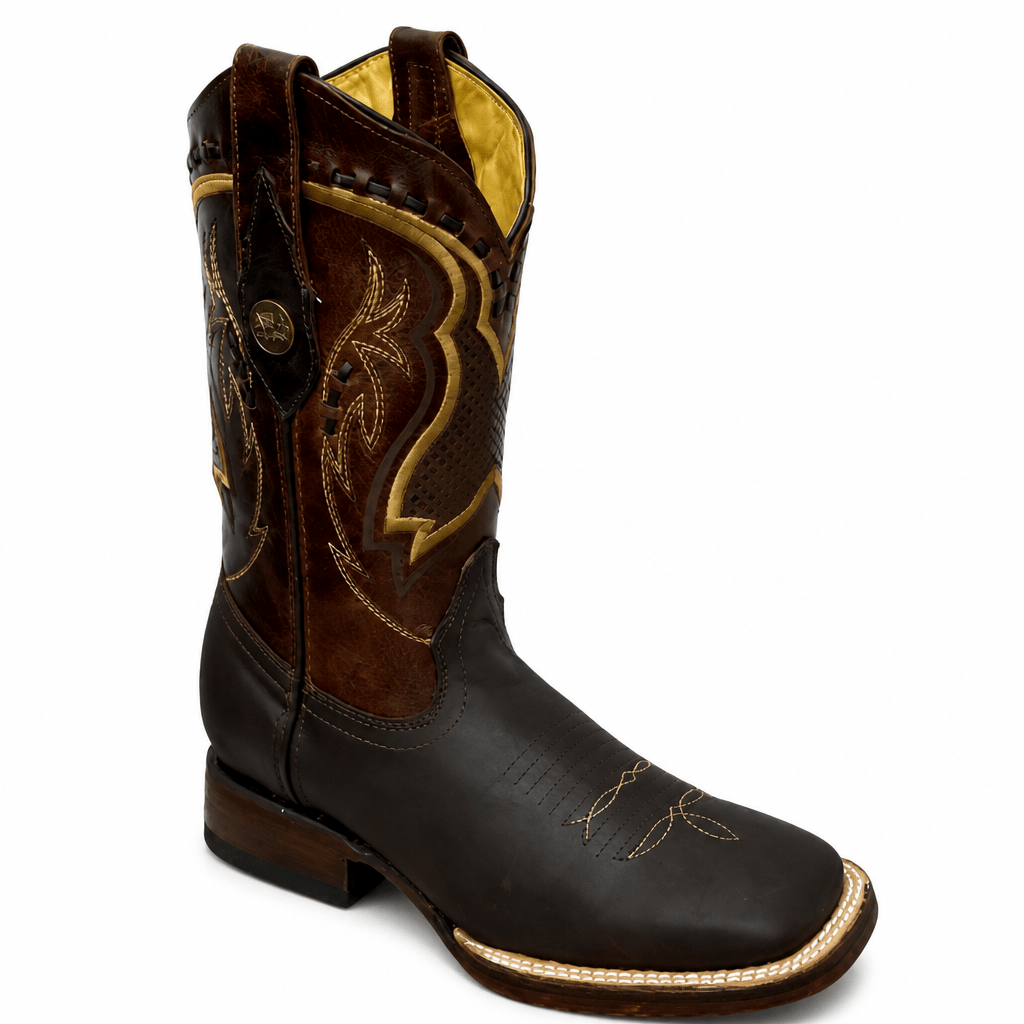 A&A Western Wear Men’s Leather Square Toe Western Boots – Chocolate - OriginalWestern.com