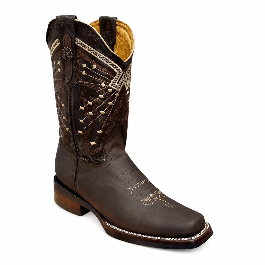A&A Western Wear Men’s Leather Square Toe Western Boots – Chocolate - OriginalWestern.com
