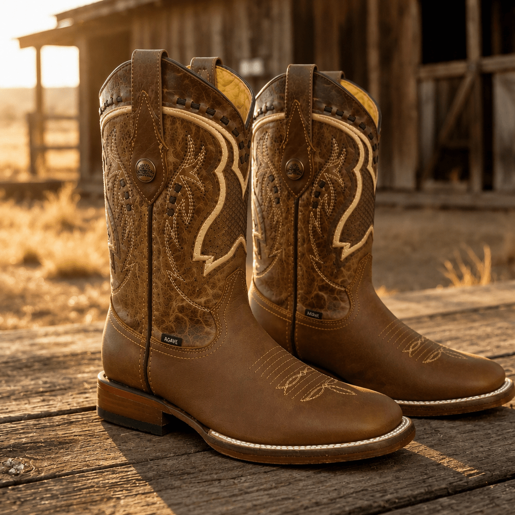 A&A Western Wear Men’s Leather Square Toe Western Boots – Tan - OriginalWestern.com