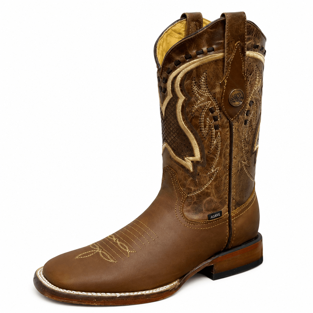 A&A Western Wear Men’s Leather Square Toe Western Boots – Tan - OriginalWestern.com