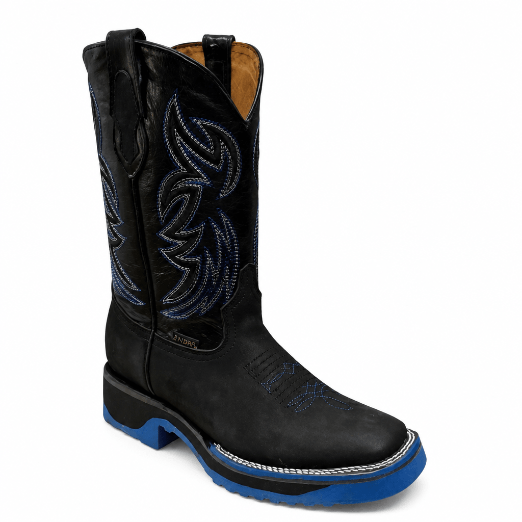 A&A Western Wear Men's Leather Square Toe Work Western Boots – Black & Blue - OriginalWestern.com