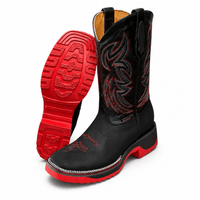 A&A Western Wear Men's Leather Square Toe Work Western Boots – Black & Red - OriginalWestern.com