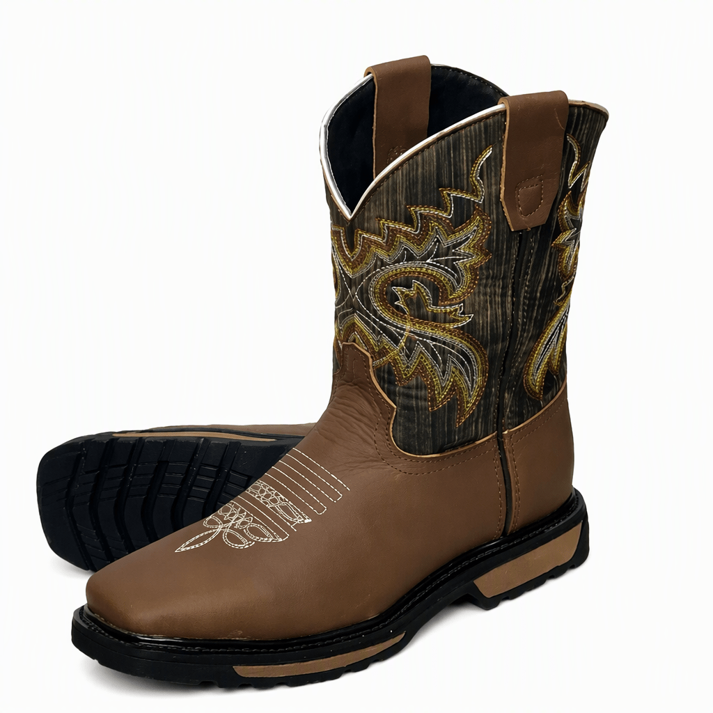 A&A Western Wear Men’s Leather Square Toe Work Western Boots – Ochre - OriginalWestern.com