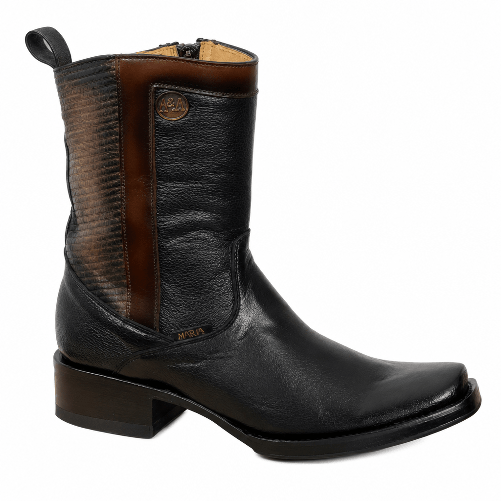 A&A Western Wear Men's Leather Zip Square Toe Boots – Black - OriginalWestern.com