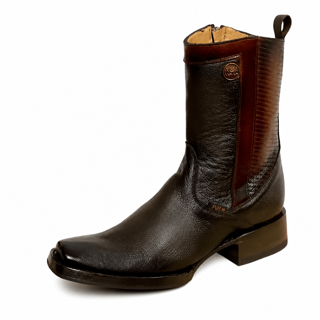 A&A Western Wear Men's Leather Zip Square Toe Boots – Brown - OriginalWestern.com