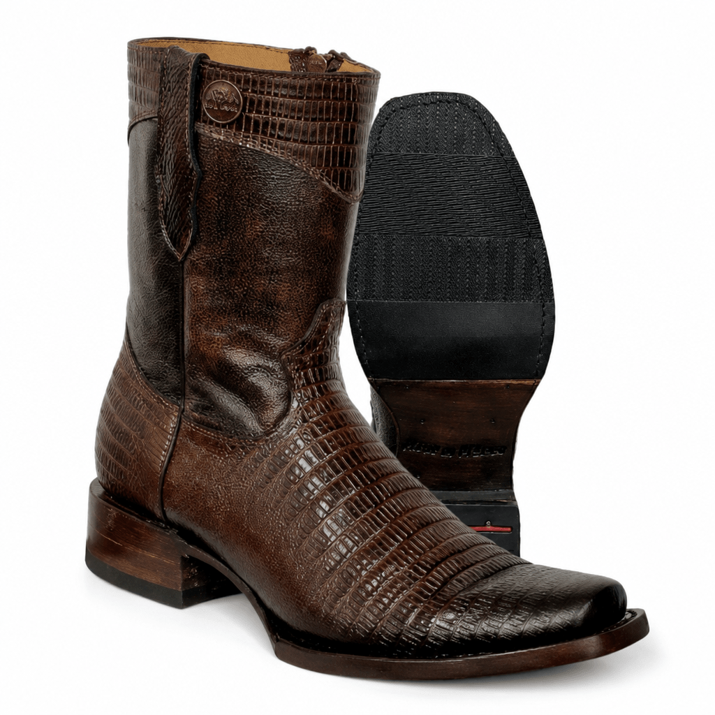 A&A Western Wear Men's Lizard Print Square Toe Zip Boots – Brown-Cafe - OriginalWestern.com