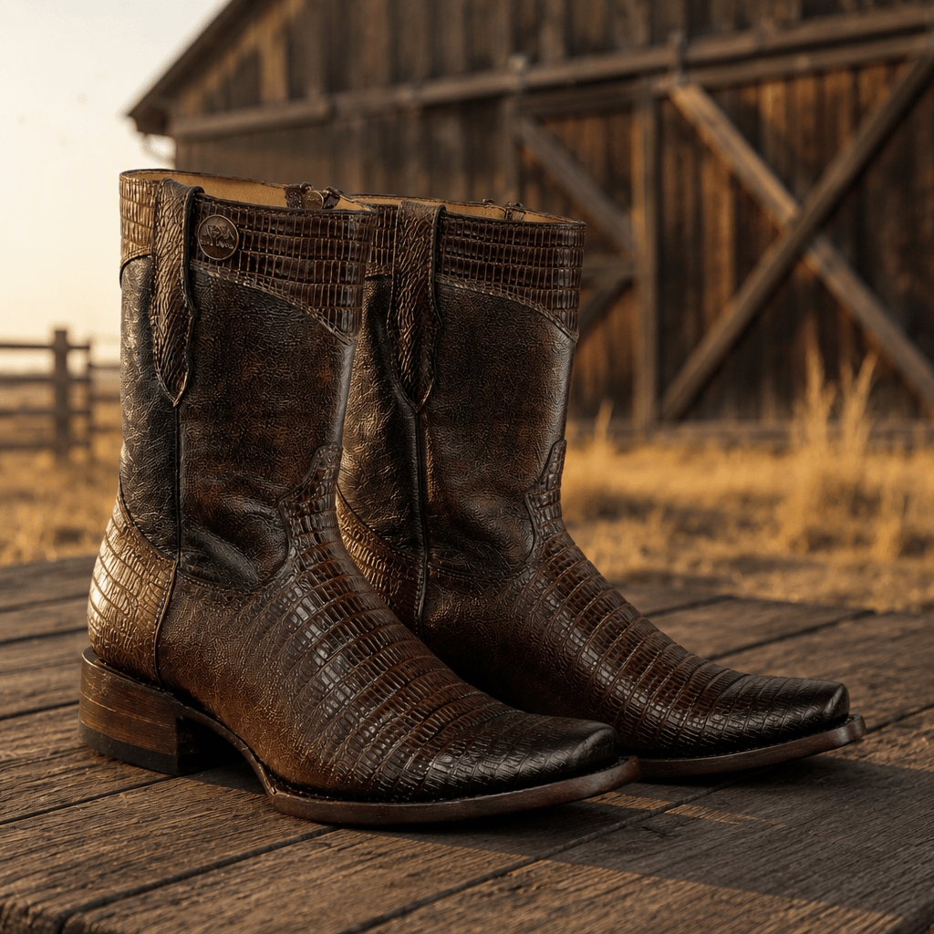 A&A Western Wear Men's Lizard Print Square Toe Zip Boots – Brown-Cafe - OriginalWestern.com