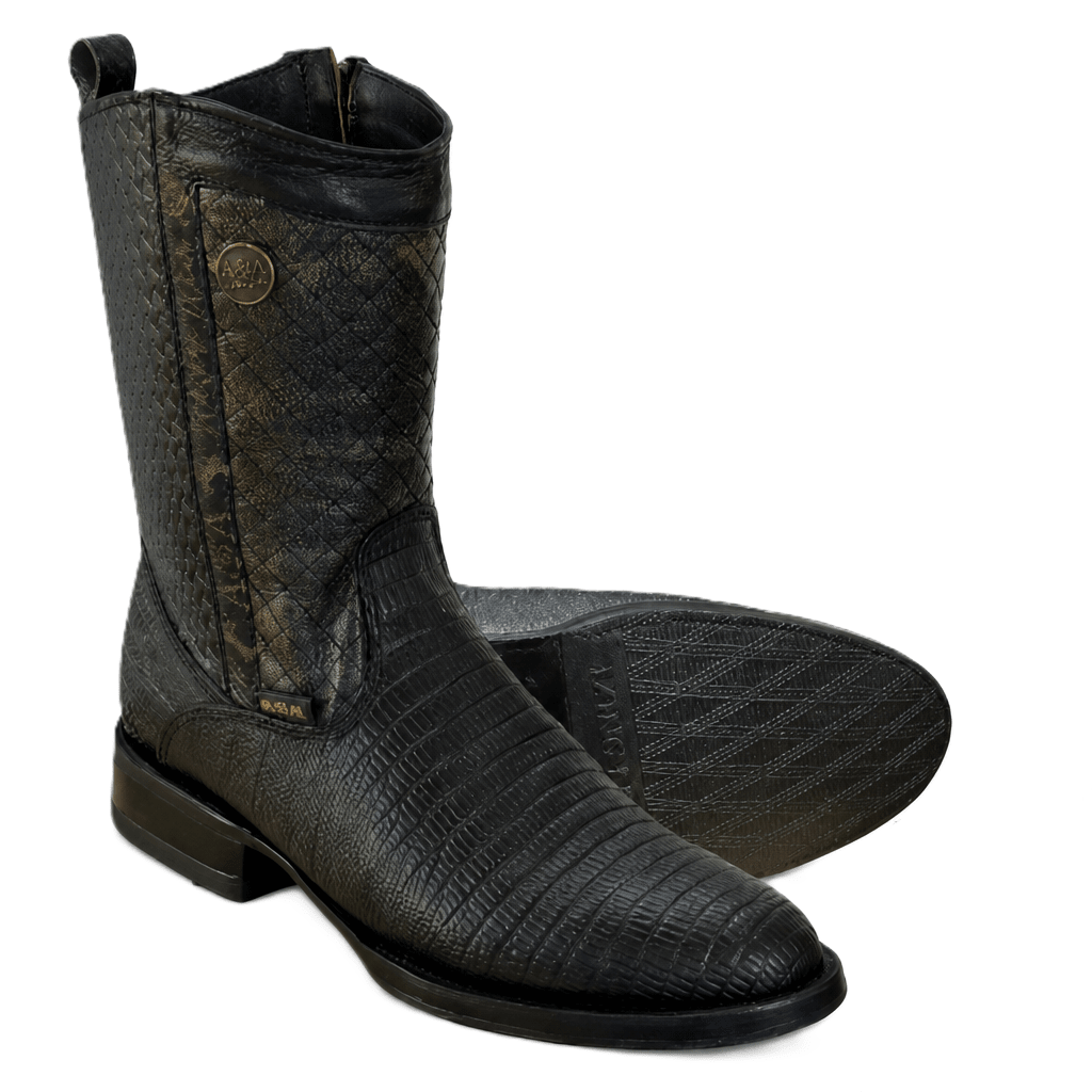 A&A Western Wear Men's Lizard Print Zip Oval toe Boots – Black - OriginalWestern.com