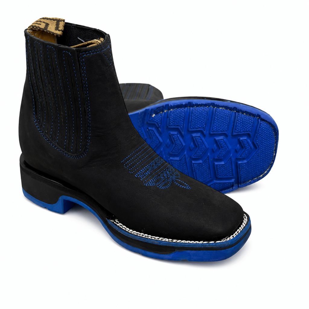 A&A Western Wear Men’s Nubuck Square Toe Chelsea Work Boots – Black & Blue - OriginalWestern.com