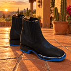 A&A Western Wear Men’s Nubuck Square Toe Chelsea Work Boots – Black & Blue - OriginalWestern.com