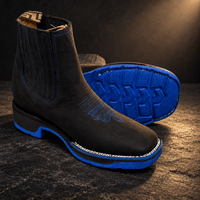 A&A Western Wear Men’s Nubuck Square Toe Chelsea Work Boots – Black & Blue - OriginalWestern.com