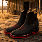 A&A Western Wear Men’s Nubuck Square Toe Chelsea Work Boots – Black & Red - OriginalWestern.com