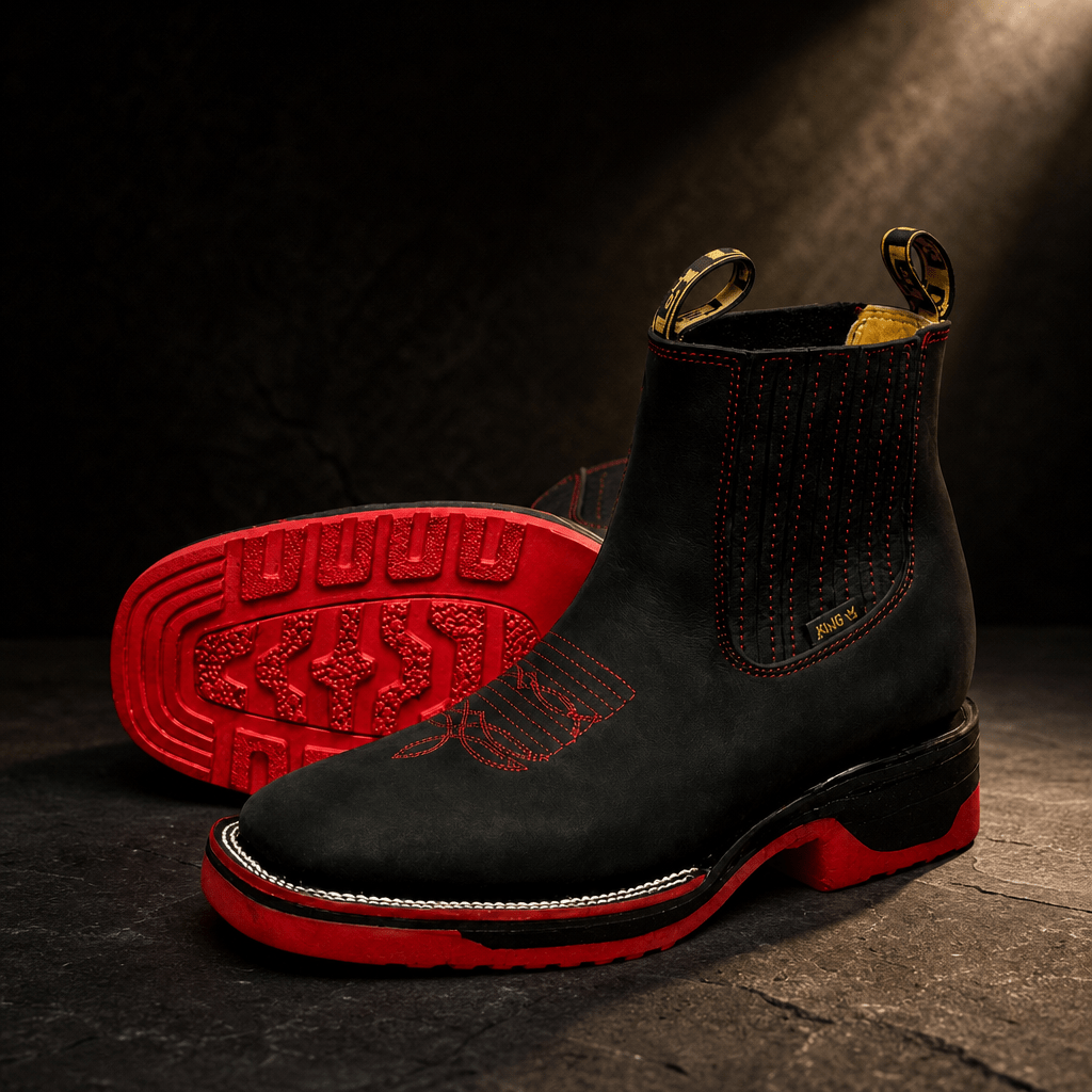 A&A Western Wear Men’s Nubuck Square Toe Chelsea Work Boots – Black & Red - OriginalWestern.com