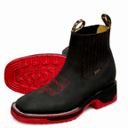 A&A Western Wear Men’s Nubuck Square Toe Chelsea Work Boots – Black & Red - OriginalWestern.com