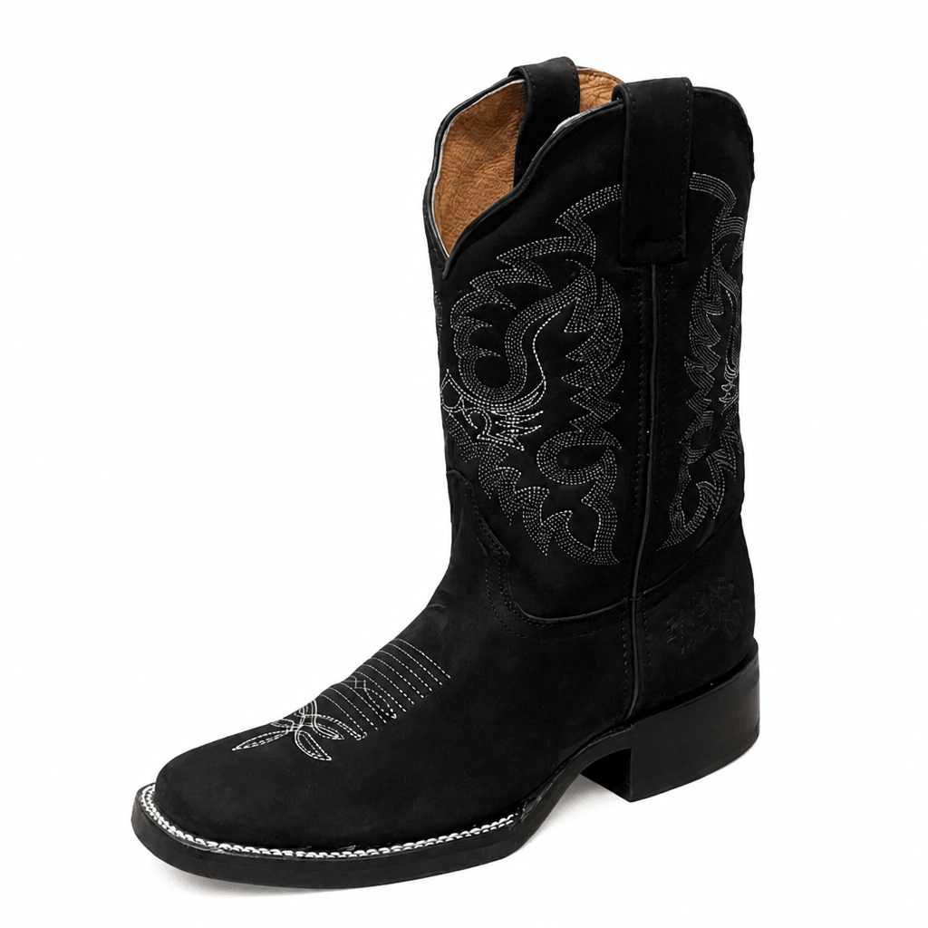 A&A Western Wear Men’s Nubuck Square Toe Western Boots – Black - OriginalWestern.com