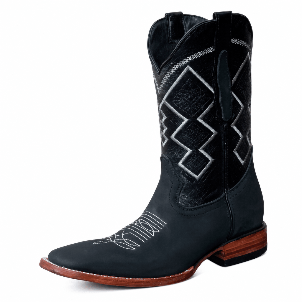 A&A Western Wear Men’s Nubuck Square Toe Western Boots – Black - OriginalWestern.com