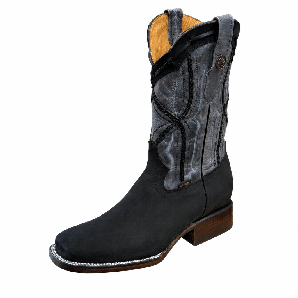 A&A Western Wear Men's Nubuck Square Toe Western Boots – Black - OriginalWestern.com