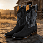 A&A Western Wear Men's Nubuck Square Toe Western Boots – Black - OriginalWestern.com