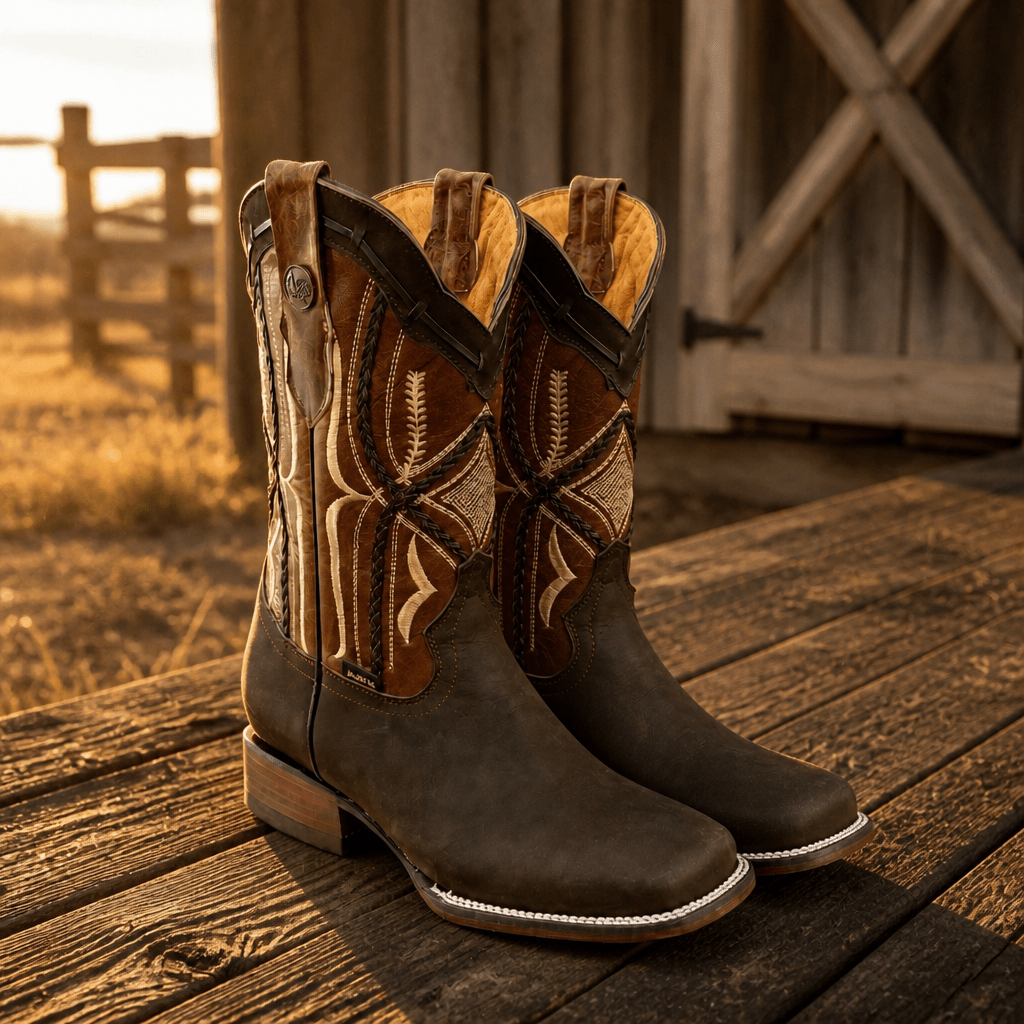 A&A Western Wear Men’s Nubuck Square Toe Western Boots – Brown - OriginalWestern.com