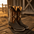 A&A Western Wear Men’s Nubuck Square Toe Western Boots – Brown - OriginalWestern.com
