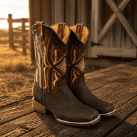A&A Western Wear Men’s Nubuck Square Toe Western Boots – Brown - OriginalWestern.com