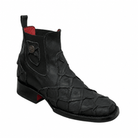 A&A Western Wear Men’s Pirarucu Print Square Toe Ankle Boots – Black - OriginalWestern.com