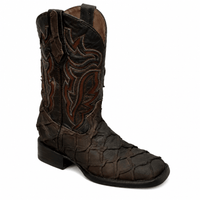 A&A Western Wear Men's Pirarucu Print Square Toe Western Boots – Brown - OriginalWestern.com