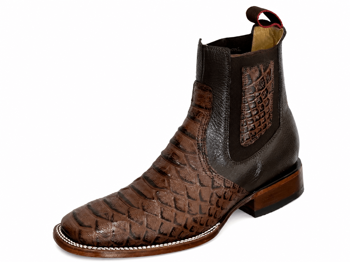 A&A Western Wear Men’s Python Print Square Toe Ankle Boots – Brown - OriginalWestern.com