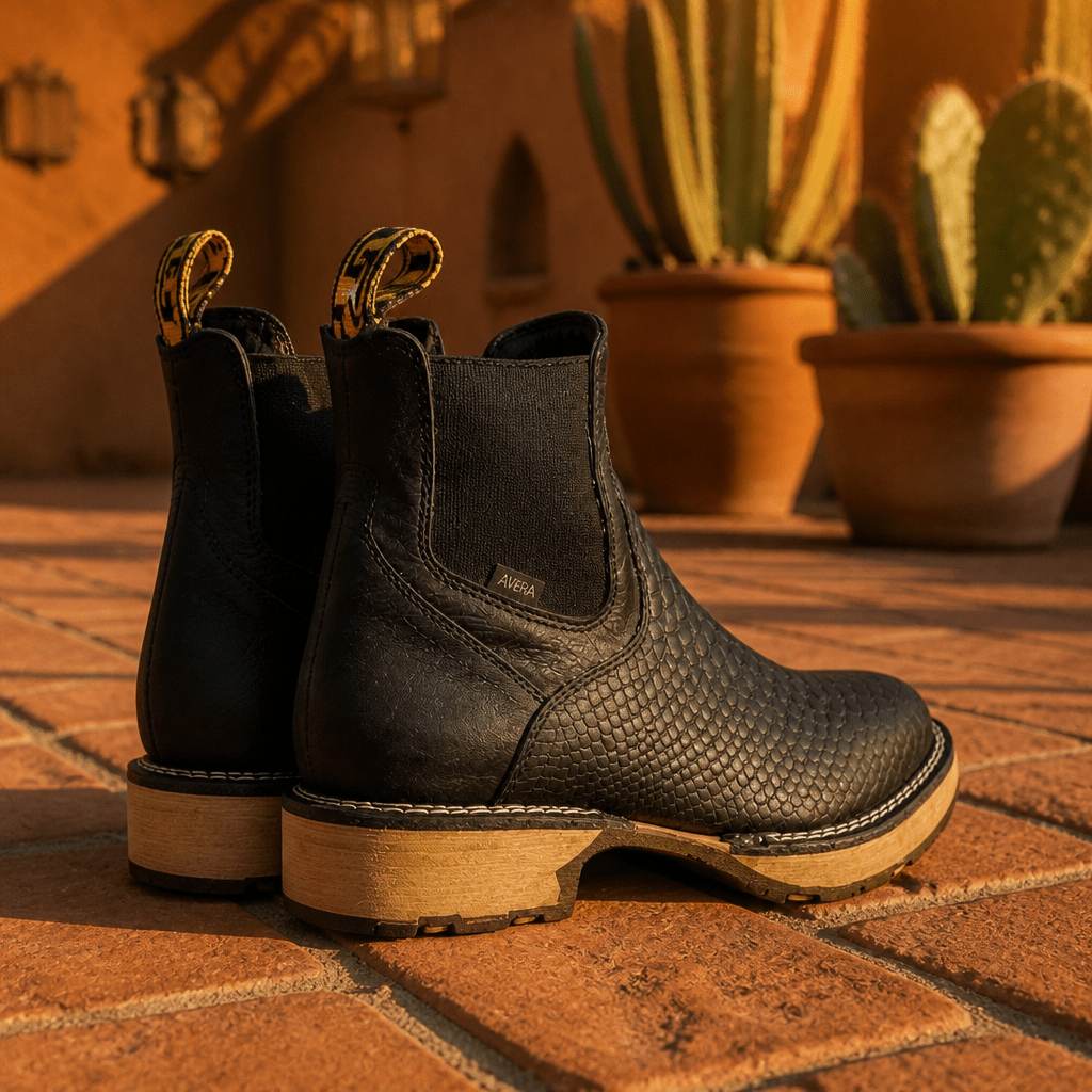 A&A Western Wear Men’s Python Print Square Toe Chelsea Work Boots – Black - OriginalWestern.com