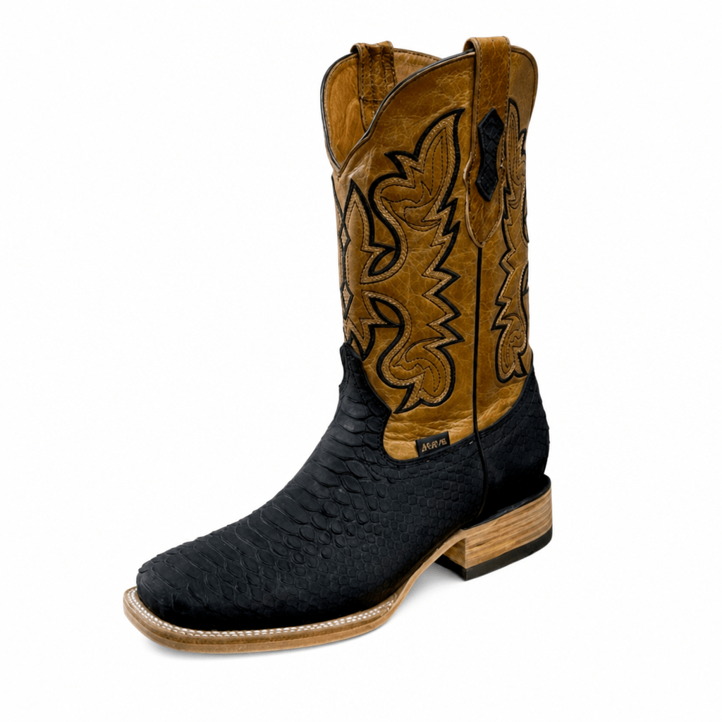 A&A Western Wear Men's Python Print Square Toe Western Boots – Black - OriginalWestern.com