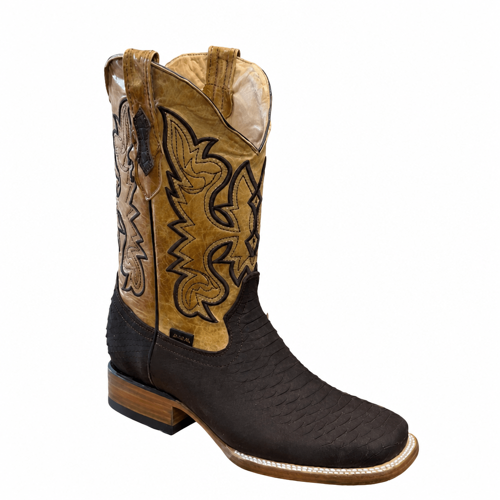 A&A Western Wear Men's Python Print Square Toe Western Boots – Brown - OriginalWestern.com