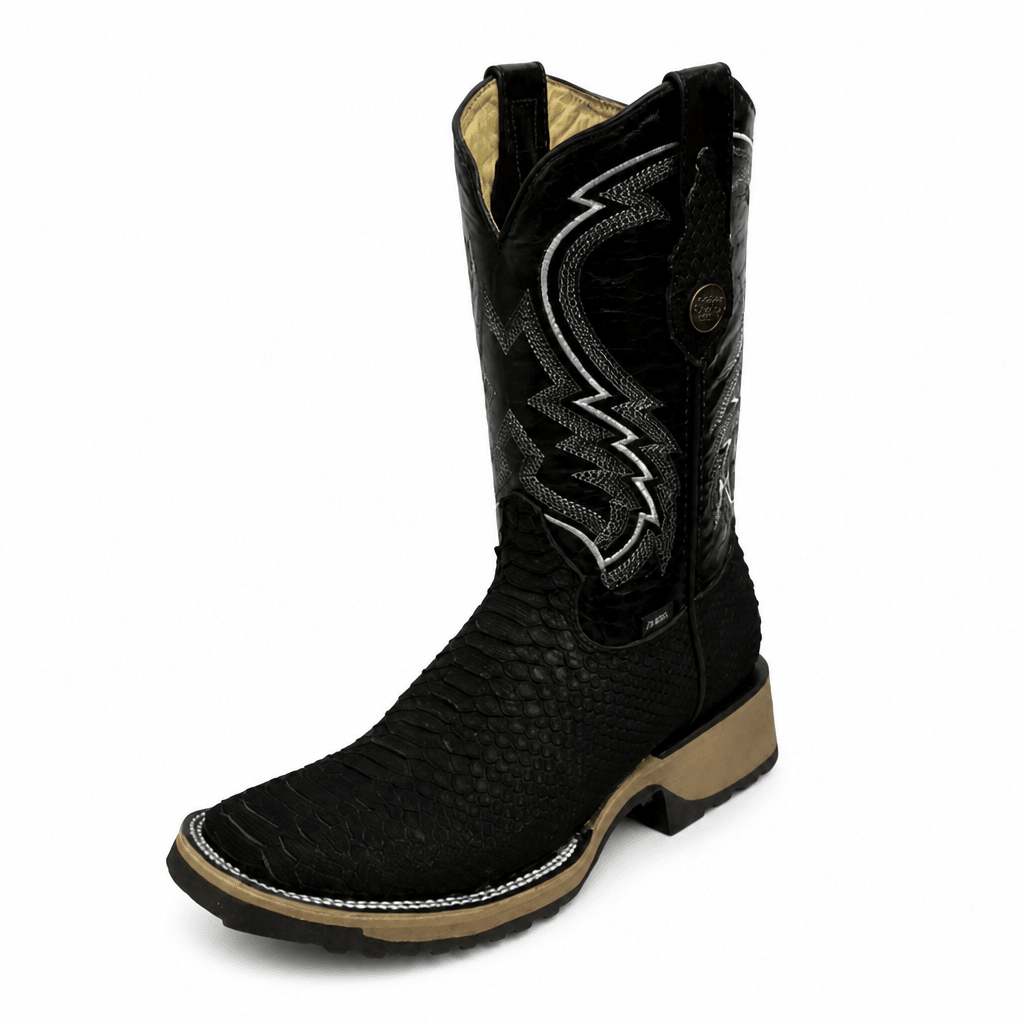 A&A Western Wear Men's Python Print Square Toe Work Western Boots – Black - OriginalWestern.com