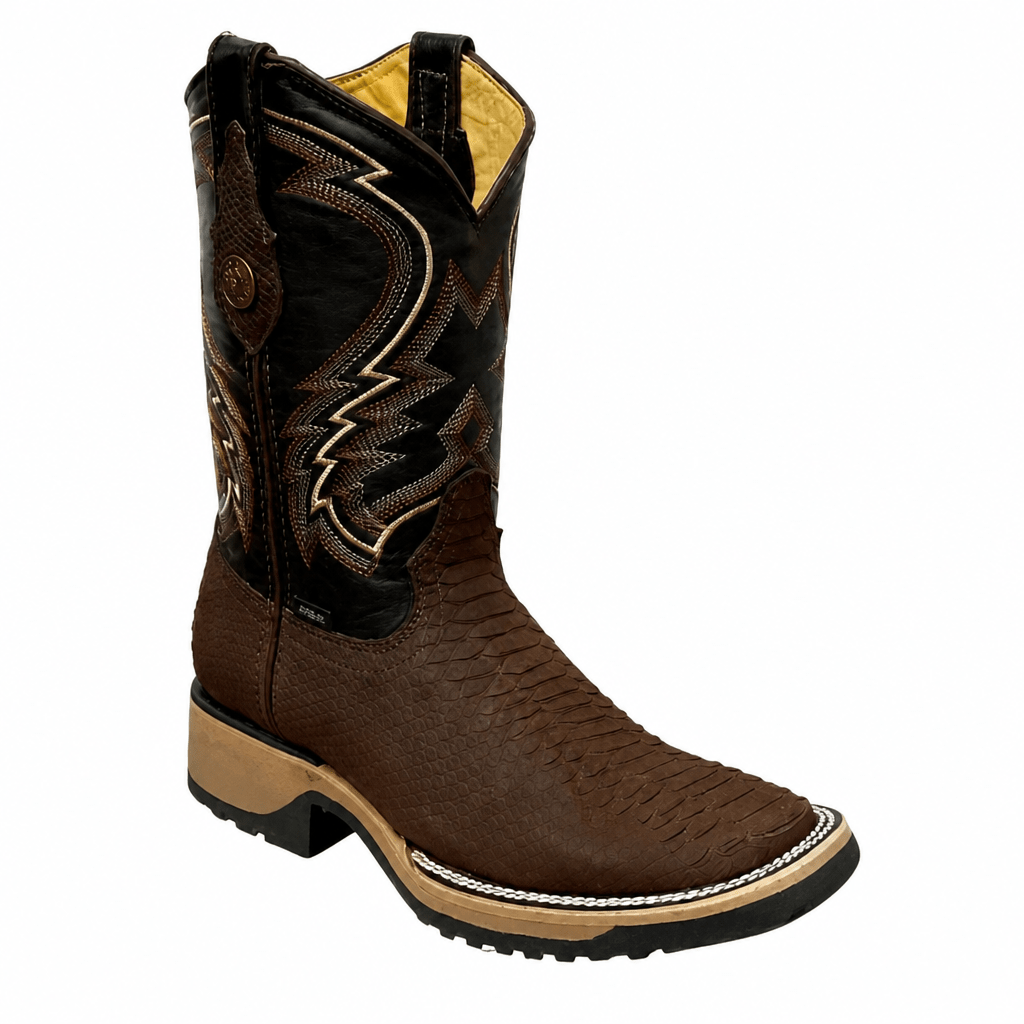 A&A Western Wear Men's Python Print Square Toe Work Western Boots – Brown - OriginalWestern.com