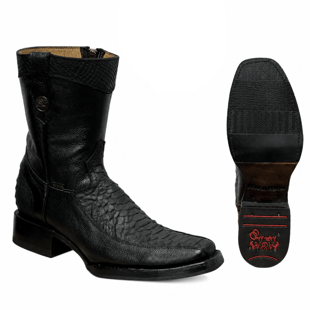 A&A Western Wear Men's Python Print Square Toe Zip Western Boots – Black - OriginalWestern.com