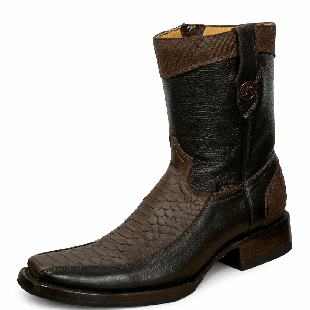 A&A Western Wear Men's Python Print Square Toe Zip Western Boots – Brown - OriginalWestern.com