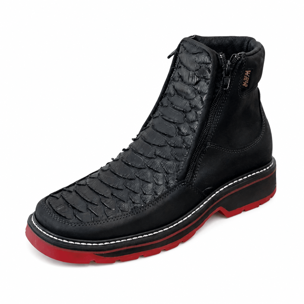 A&A Western Wear Men's Python Print Square Toe Zip Work Boots – Black - OriginalWestern.com